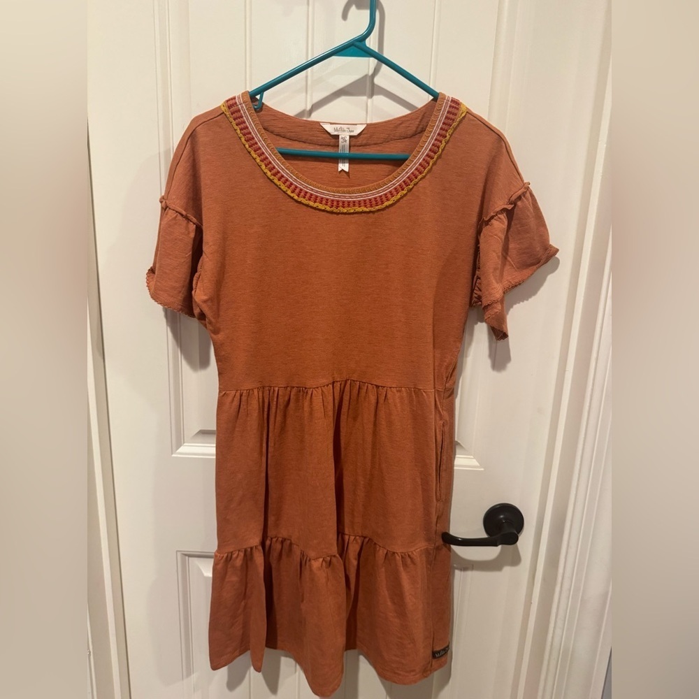 Matilda Jane Heathered Orange Short Sleeve Heart to Heart Homeroom Tiered Dress - Picture 4 of 8
